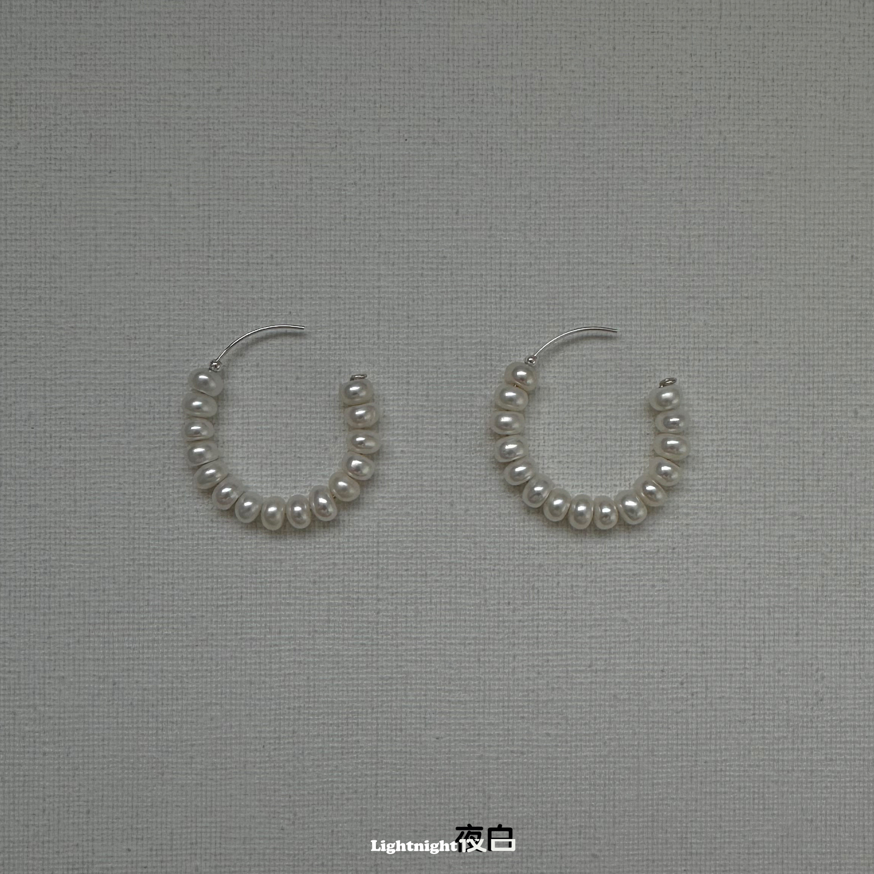 Lightnight夜白925银天然珍珠耳环女小众设计感耳饰耳钉耳圈