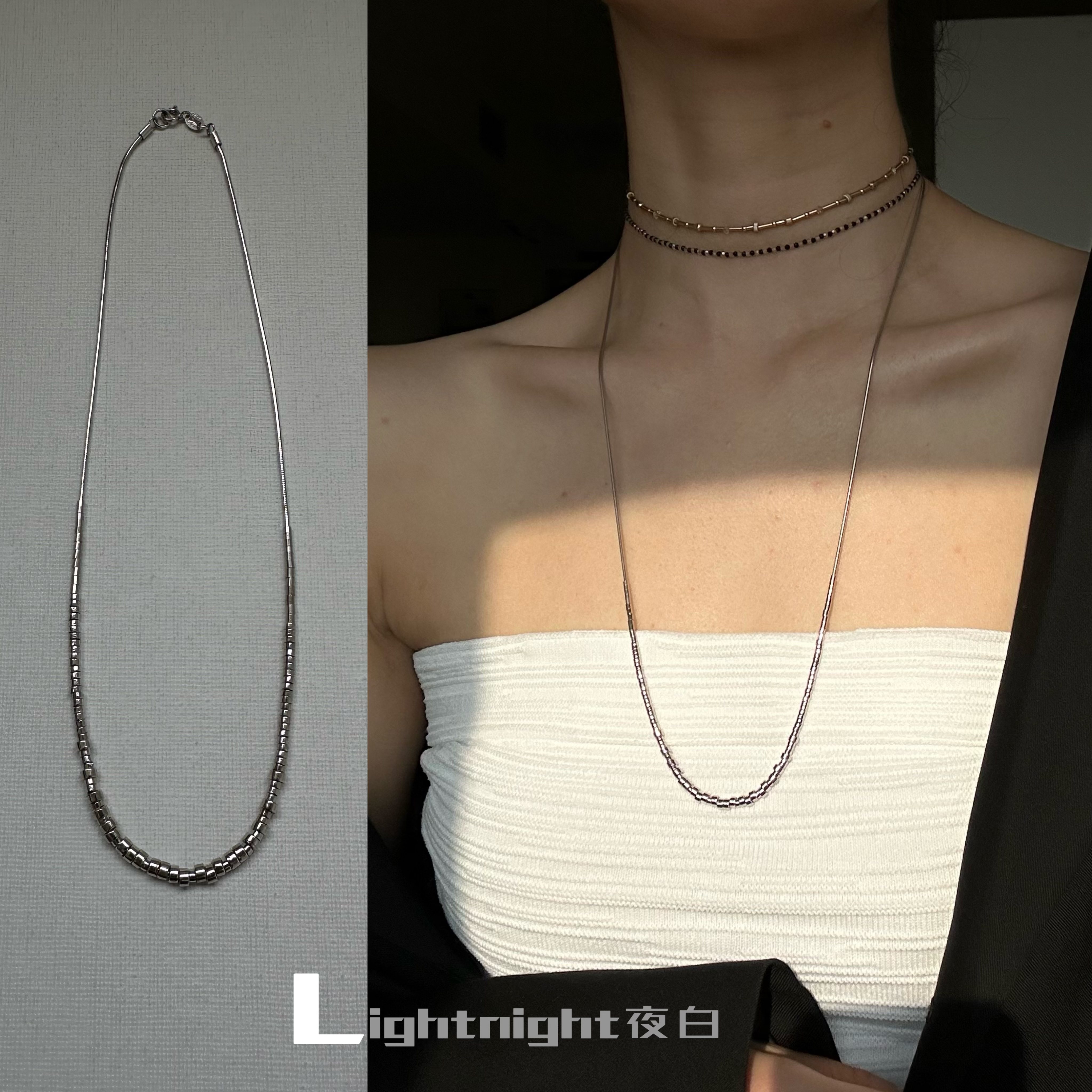 Lightnight夜白原创 流沙小众设计通体925纯银项链锁骨链毛衣链