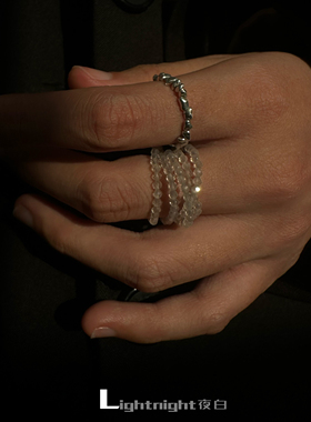 夜白原创天然玛瑙小众纯银戒指