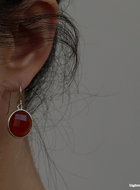 Lightnight夜白 原创【圆境】天然玛瑙纯银耳坠耳钩红色耳环