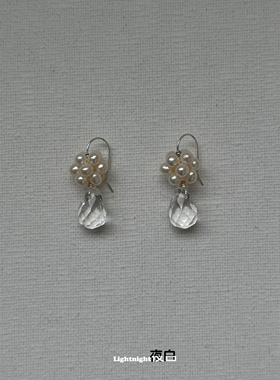 Lightnight夜白 原创【泡影】系列 花朵天然白水晶纯银耳钩耳夹