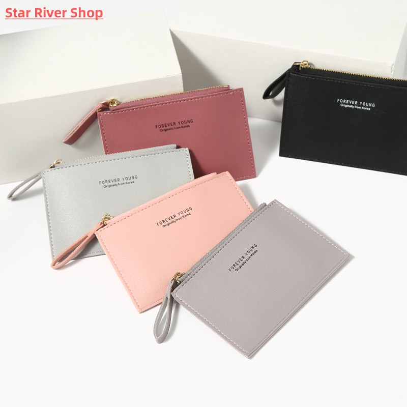 Men's Women's PU Zipper Cash ID Card Credit Card Holder Pure