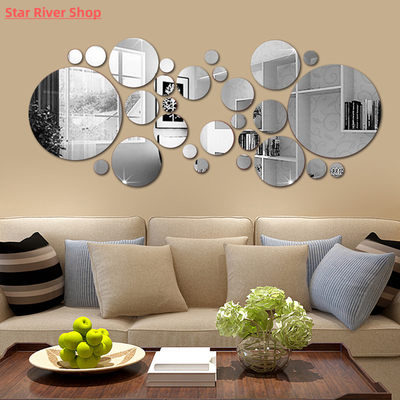 30Pcs 3D Mirror Round Removable Self Adhesive Wall Sticker W