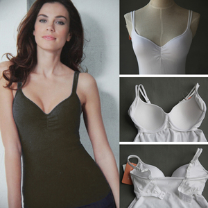 女莫代尔棉带有钢圈胸垫吊带文胸罩杯一体V领聚拢打底衫背心