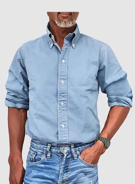 2025亚马逊四季新款男装商务日常都市百搭衬衣shirt翻领纽扣纯色