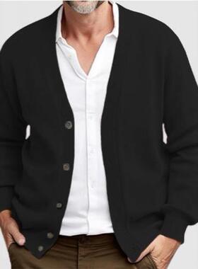 2025欧美跨境秋冬男士新款商务休闲开衫宽松长袖单排扣毛衣外套co