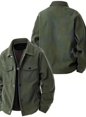 欧美跨境亚马逊灯芯绒单排扣休闲运动潮流口袋外套coat overcoat