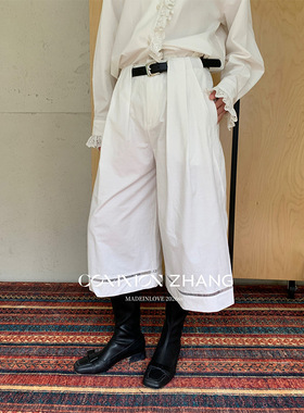 CZ ZHANG春小清新高腰阔腿七分裤女百搭宽松直筒休闲西裤 C11221