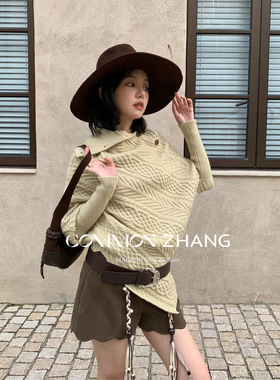 CZ ZHANG秋冬不规则提花套头外穿毛衣女设计感名媛风针织衫