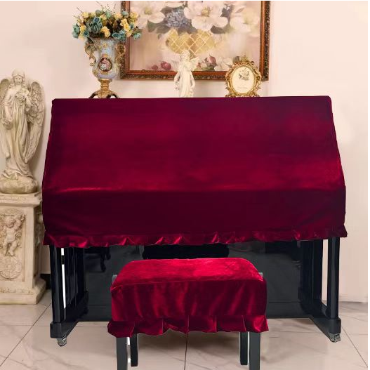 新中式钢琴防尘罩 经典款红色通用罩 不开口丝绒电钢琴保护罩珠江