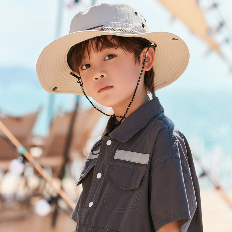 儿童户外登山渔夫帽春夏小学生外出大檐防晒遮阳帽帅气太阳帽男童