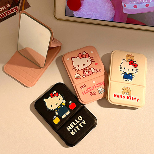 可爱KT猫折叠小镜子女随身便携补妆镜学生家用桌面可立迷你化妆镜