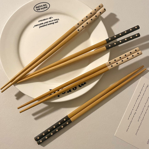 5双装~波点筷子天然竹木家用高档成人竹筷防霉耐高温好夹一人一筷