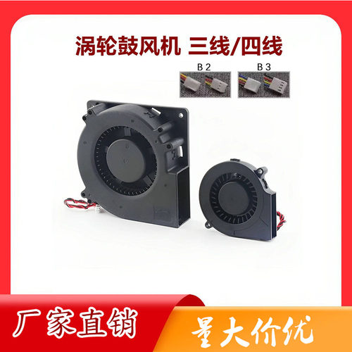 涡轮散热风扇12/24V三线/四线5015 7530 9733 12032鼓风机测速PWM