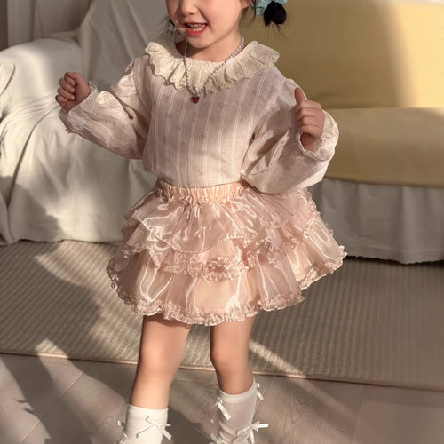 麦田季韩版女童珠光闪亮纱裙儿童甜美风蓬蓬半身裙女宝宝公主短裙