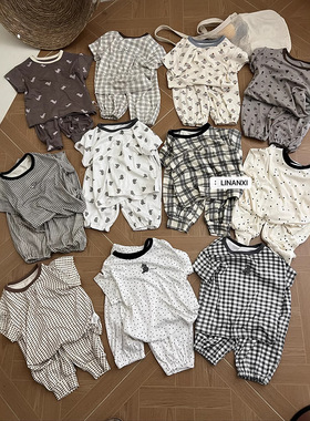 85720 里南希面膜家居服儿童25夏新款男女童睡衣针织套装卡通印花