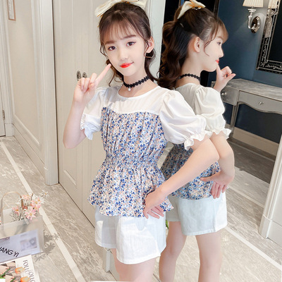 女童套装夏季薄款2026年新款洋气时尚网红碎花雪纺中大童儿童夏装