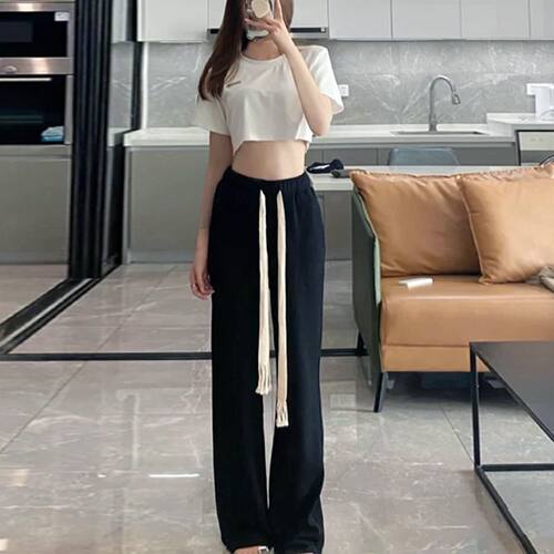 不起球 坠感慵懒运动遛弯裤编织抽绳垂感裤休闲卫裤面条裤子女夏 - 封面