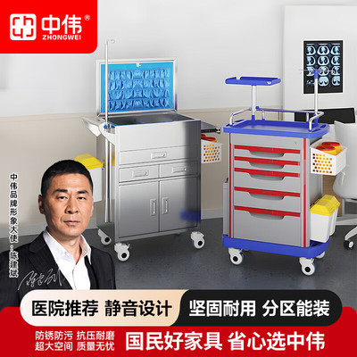 中伟医用不锈钢翻盖急救推车