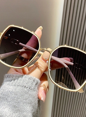 时尚轻奢夏季白框墨镜女防紫外线方圆脸显脸小开车太阳眼镜高级感