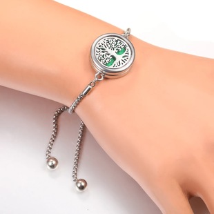 时尚生命之树不锈钢图案香薰精油扩散器女士手链饰品精油扩香手链