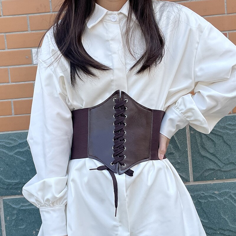 连衣裙宽腰带女高级感复古宫廷显瘦大码加长弹力松紧腰封装饰皮带