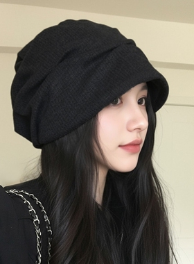 鸭舌堆堆帽子女款2026新款秋冬洋气大头围显脸小褶皱包头帽子冷帽