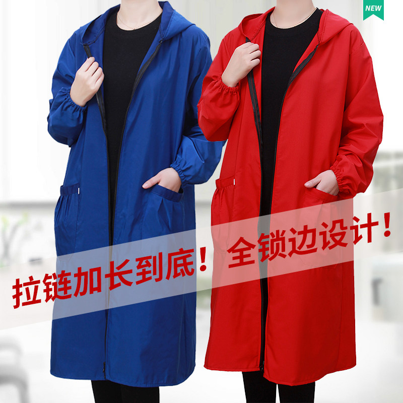 做饭穿的罩衣加长男女成人时尚拉链家用外套防水工作服画画围裙