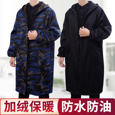 加大男劳保厚兰大褂防水230加长罩衣工作服搬运肥加绒防水罩衣搬