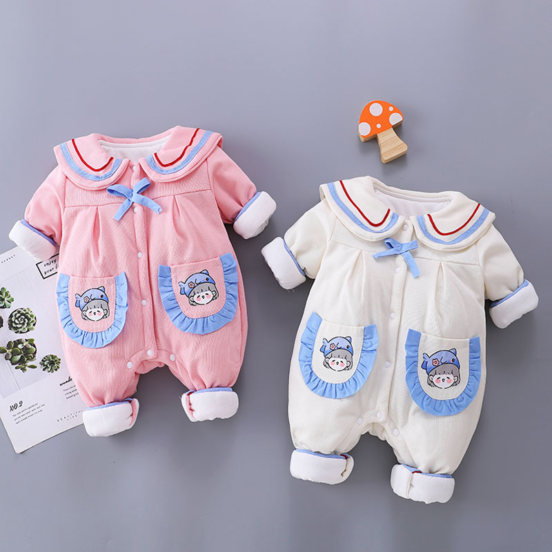 女宝宝开衫加棉连体衣秋冬款