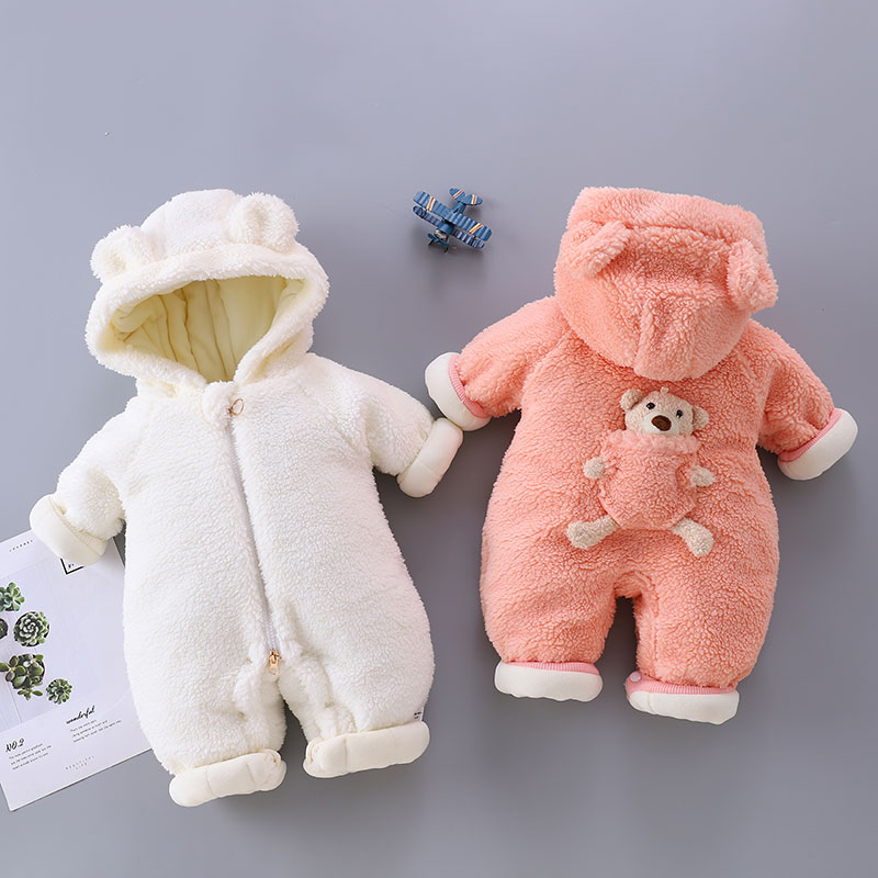婴儿连体衣冬季连帽加绒加厚