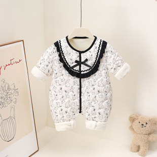 宝宝夹棉棉服冬季薄棉哈衣婴儿连体衣秋冬棉衣女宝外穿洋气爬爬服