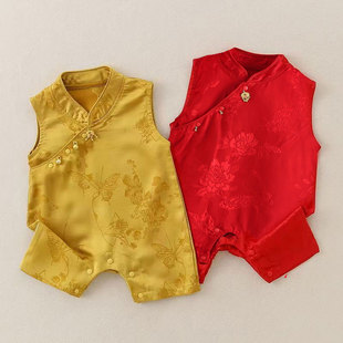 2025新款女宝宝夏装无袖旗袍连体衣百天周岁礼服婴儿夏薄款衣服