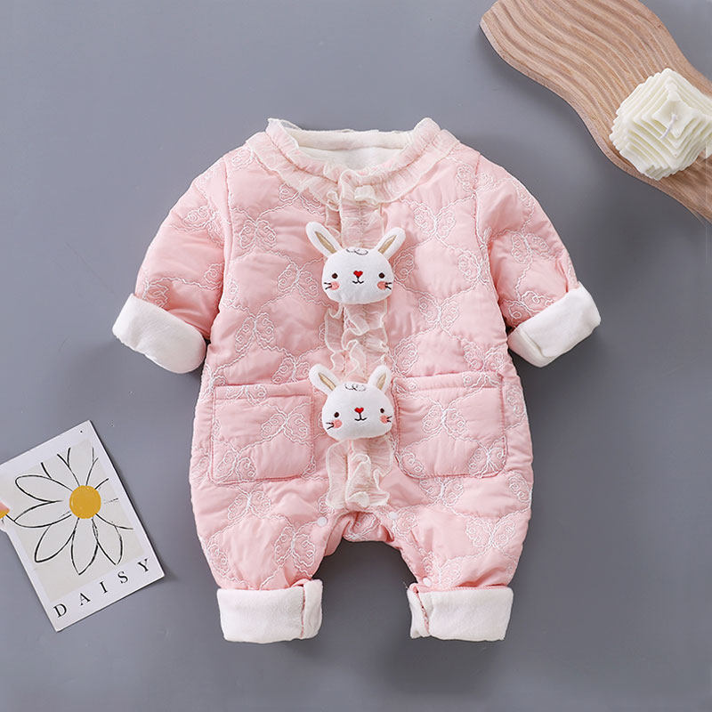 女宝宝连体衣秋冬加绒夹棉哈衣