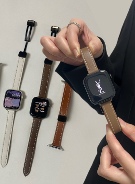 适用iwatch苹果手表带s11折叠磁吸扣s10小蛮腰applewatch真皮s987