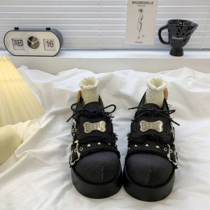 小个子厚底帆布小皮鞋女2024新款春季辣妹JK百搭朋克风松糕底单鞋