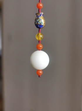 天然猛犸牙圆珠吊坠项坠视品手工编绳精品老牙珠配南红蜜蜡珠子