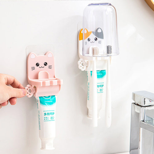 牙刷架挤牙膏器二合一刷牙杯套装