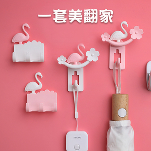 火烈鸟免打孔无痕粘胶强力粘钩家用浴室简约宿舍钩子 创意挂钩套装