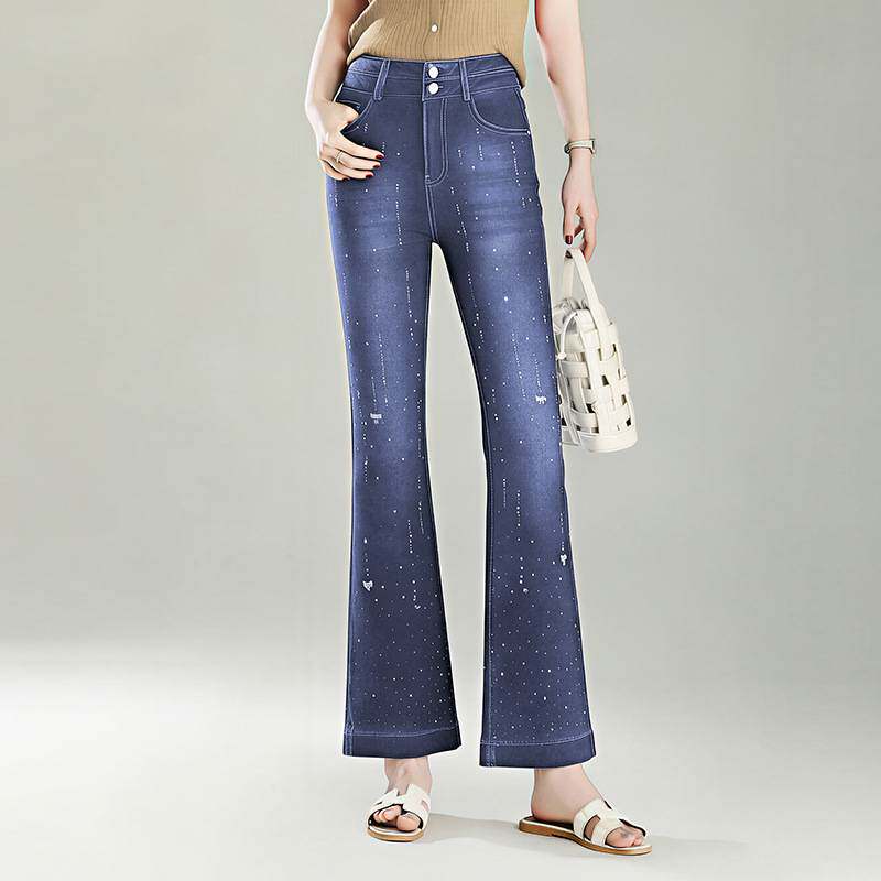官方正品微喇牛仔裤女2026新款马蹄春夏季天烫钻新款高腰显瘦烫钻