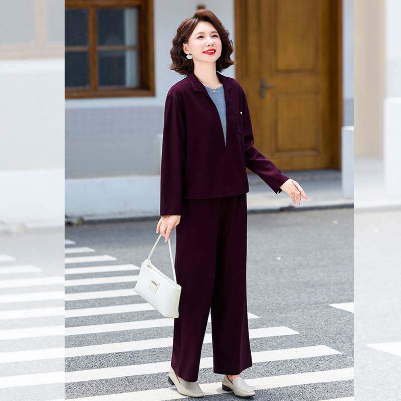 官方正品妈妈时尚运动套装秋装新款春秋假两件上衣中年女装秋季洋