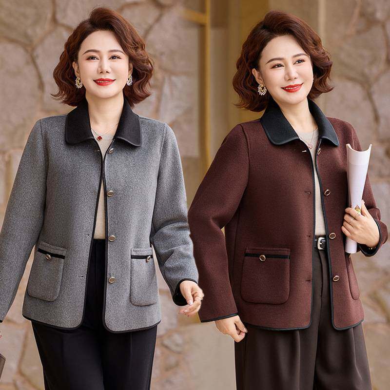 官方正品中老年人女装春秋新款时尚气质上衣中年妈妈装春款双面呢