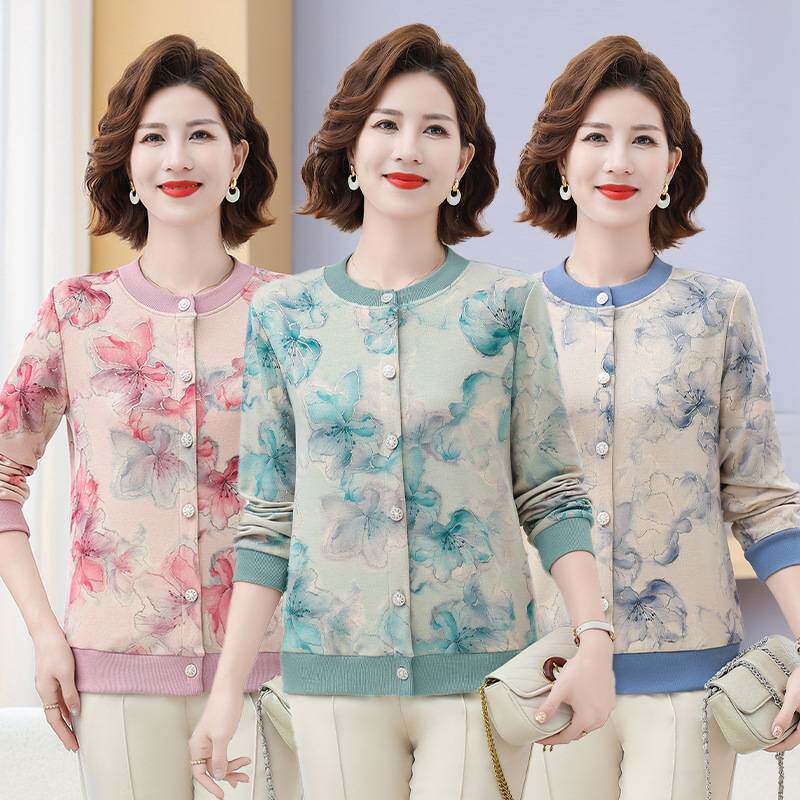 官方正品2026新款妈妈春装针织开衫外套中老年女装春秋女款短袖上