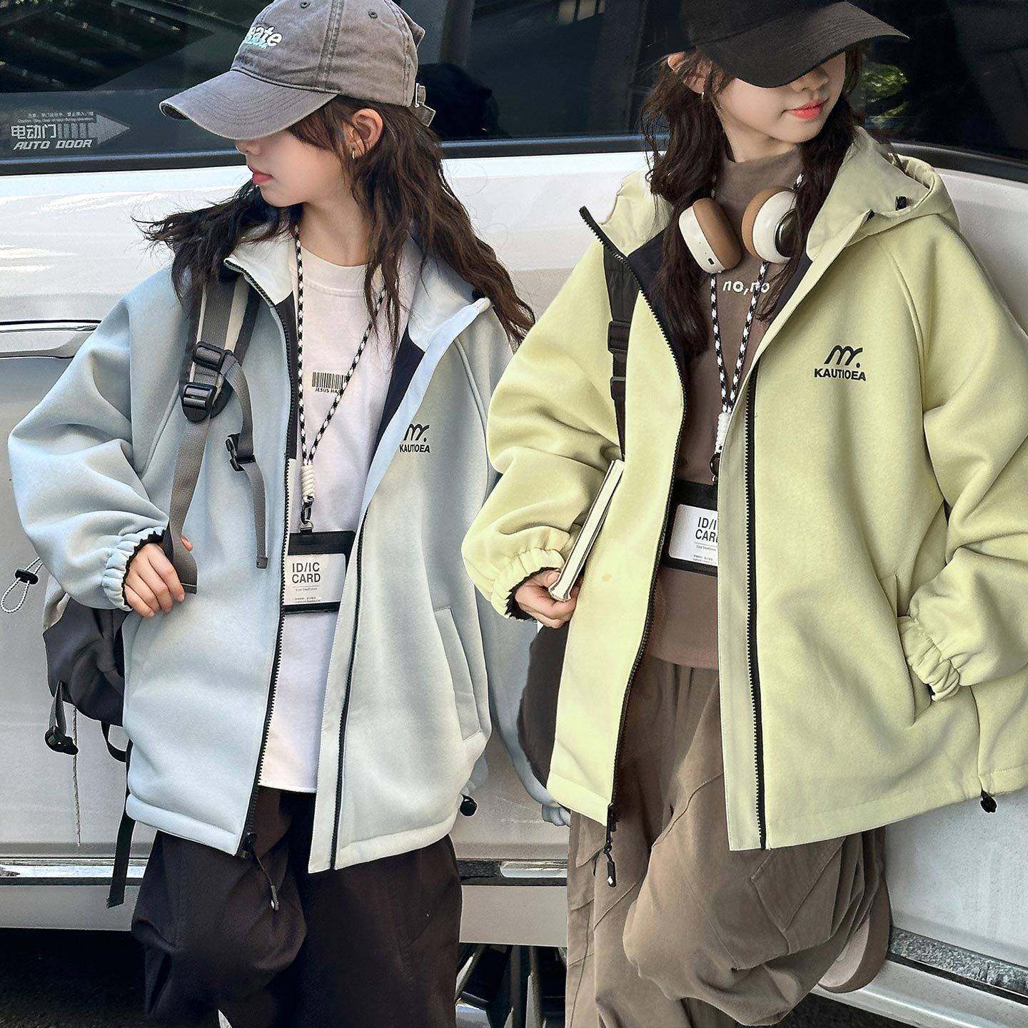 官方正品女童外套冬季2025新款儿童装洋气夹棉加厚保暖拼接双面穿