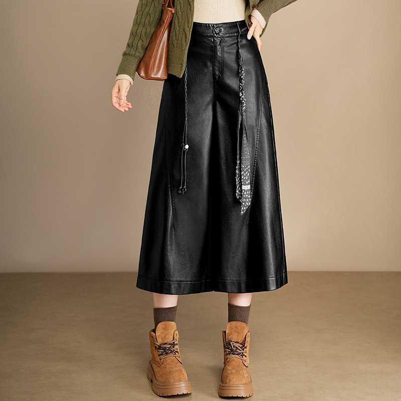 官方正品皮裤阔腿七分裤女2026秋冬季新款宽松时尚百搭休闲裤遮肉