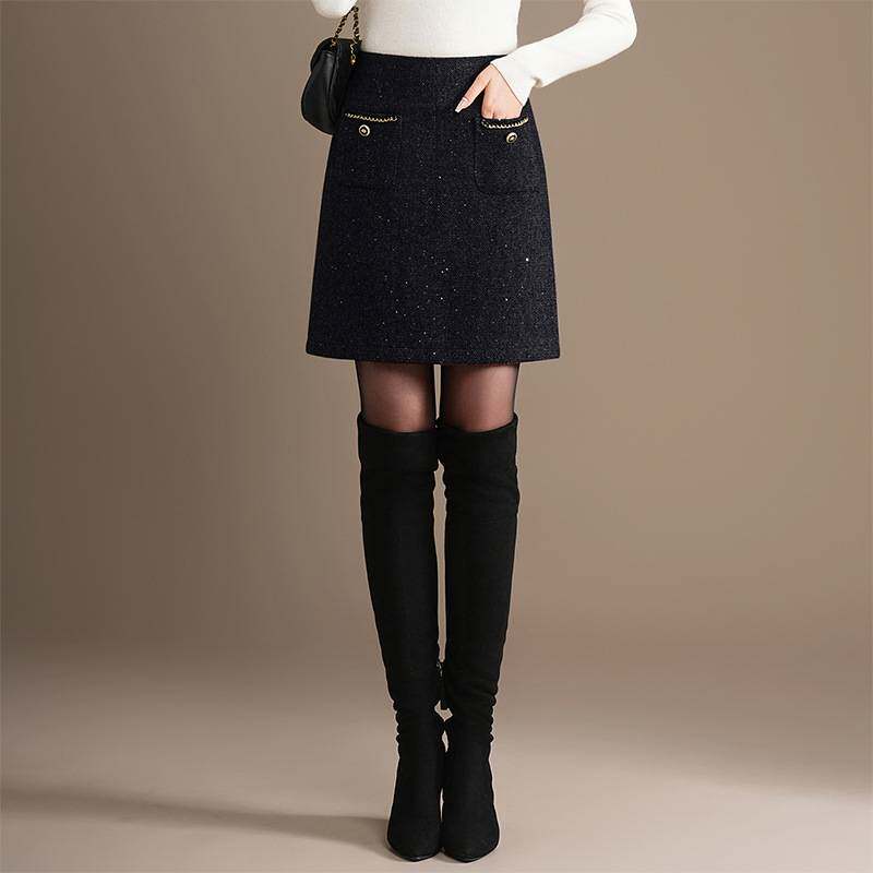 官方正品小香风气质小短款毛呢半身裙2025秋冬装新款防走光亮闪闪