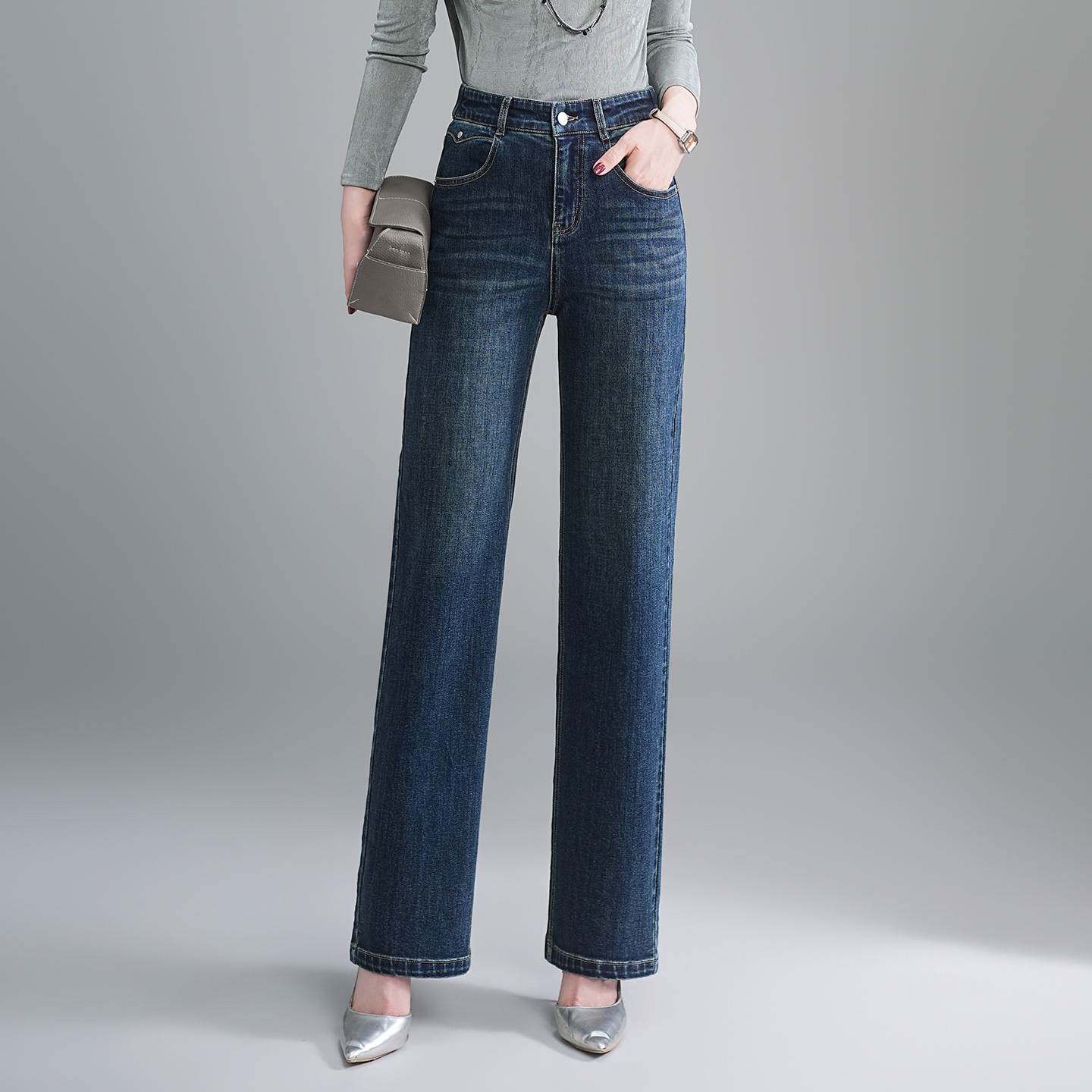 官方正品复古蓝色牛仔直筒裤女春季2026新款窄版阔腿裤小个子宽松