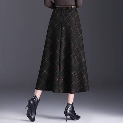 官方正品格子a字裙中长款半身裙女2025秋季新款高腰显瘦遮胯通勤