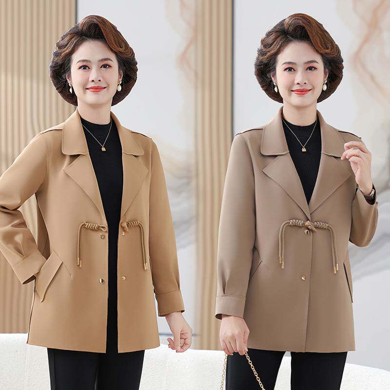 官方正品妈妈秋装时尚外套高贵西装领风衣2026新款中老年人女洋气