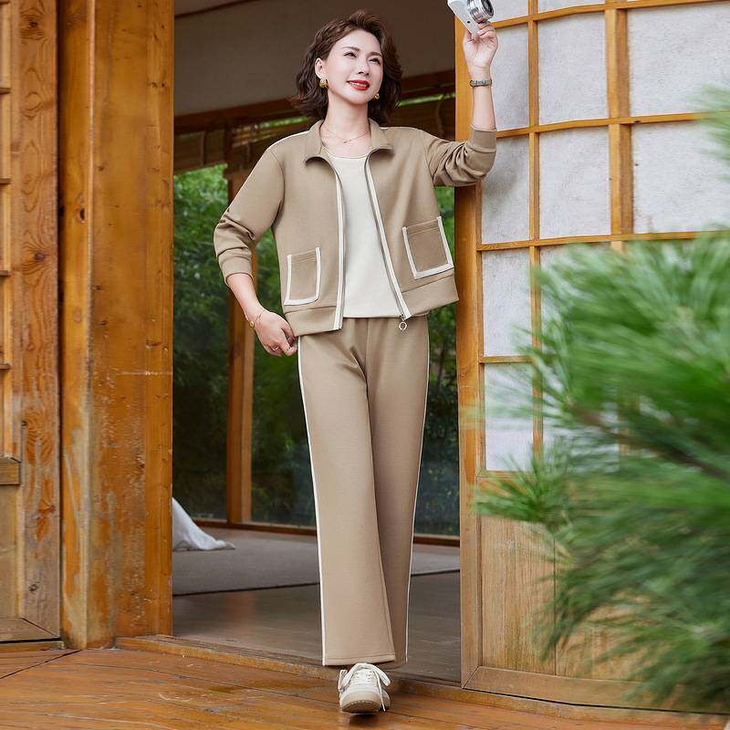 官方正品4050岁妈妈款时尚立领套装中老年女装春秋运动服中老年休